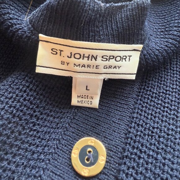Vintage 1990s St. John Sport Navy Santana Knit Button Cardigan Sweater Large - Picture 5 of 9